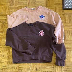 Zara Brown and Tan Crewneck  Bundle Sweaters with Fun Graphics. Upcycled
